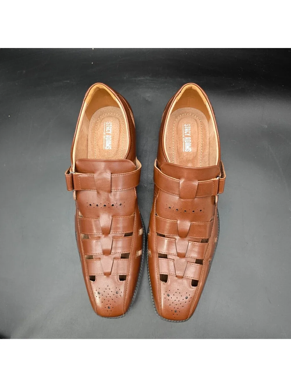 Stacy Adams Calax Men 14M Fisherman Sandals Cognac Brown Leather Dress Shoe NWOB